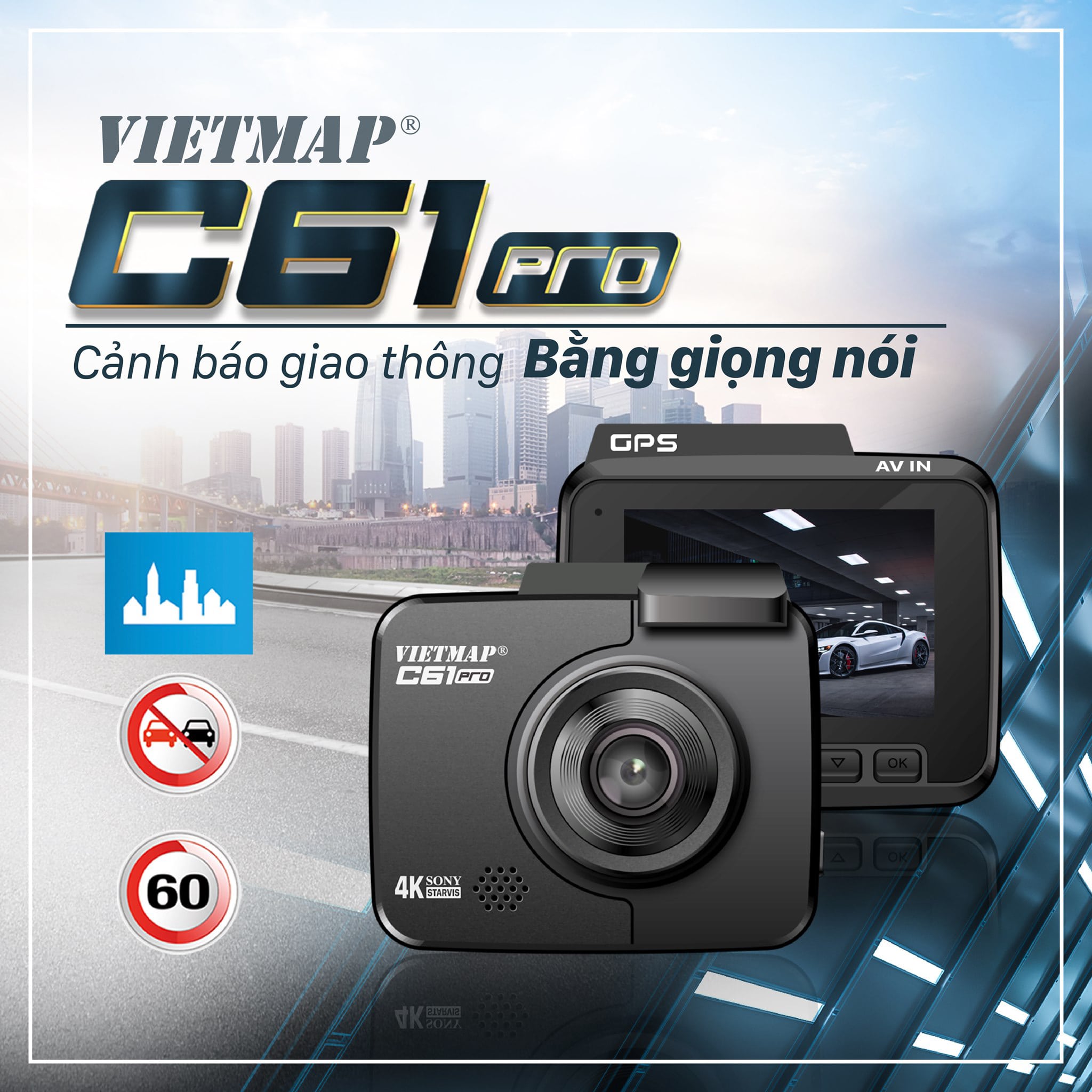 camera hành trình cảnh báo giao thông bằng giọng nói tiếng Việt Vietmap C61 Pro