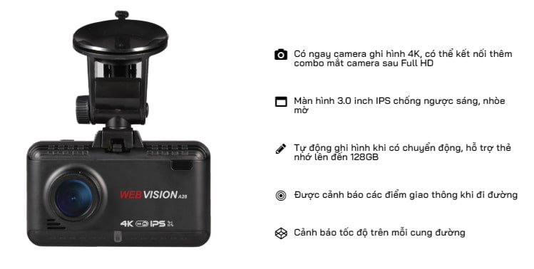 các tính năng chính của camera hành trình webvision a28